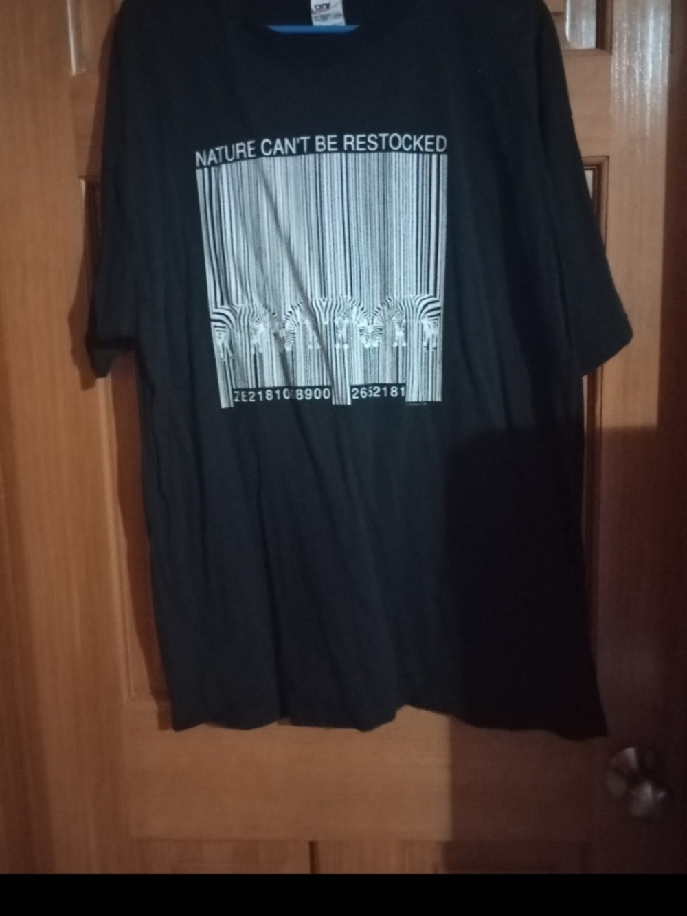 Anvil Black Short-Sleeve Graphic Tee with White Barcode Print